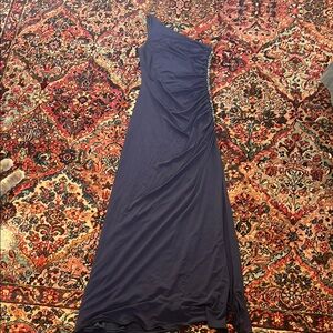 Elegant Navy Blue One-Shoulder Dress
